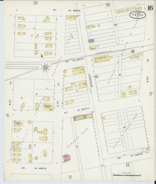 Sanborn Fire Insurance Map from Fargo, Cass County, North Dakota (1896), Sheet #0016 - Historic Sanborn Fire Insurance Map Print, vintage old map wall art, antique decor, genealogy gift, North Dakota North Dakota map