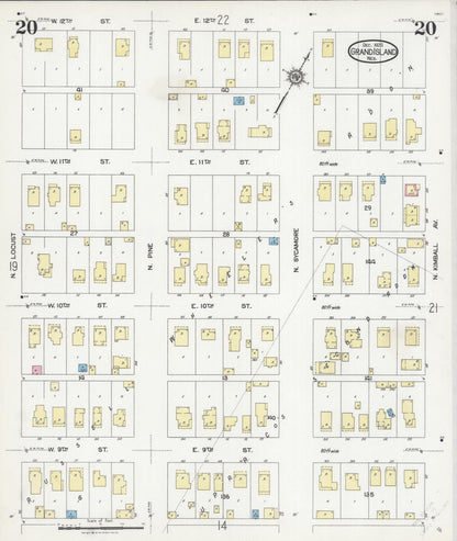 Sanborn Fire Insurance Map from Grand Island, Hall County, Nebraska (1924), Sheet #0020 - Complete Map Set gallery image, historic Sanborn map, vintage wall art, Nebraska Nebraska