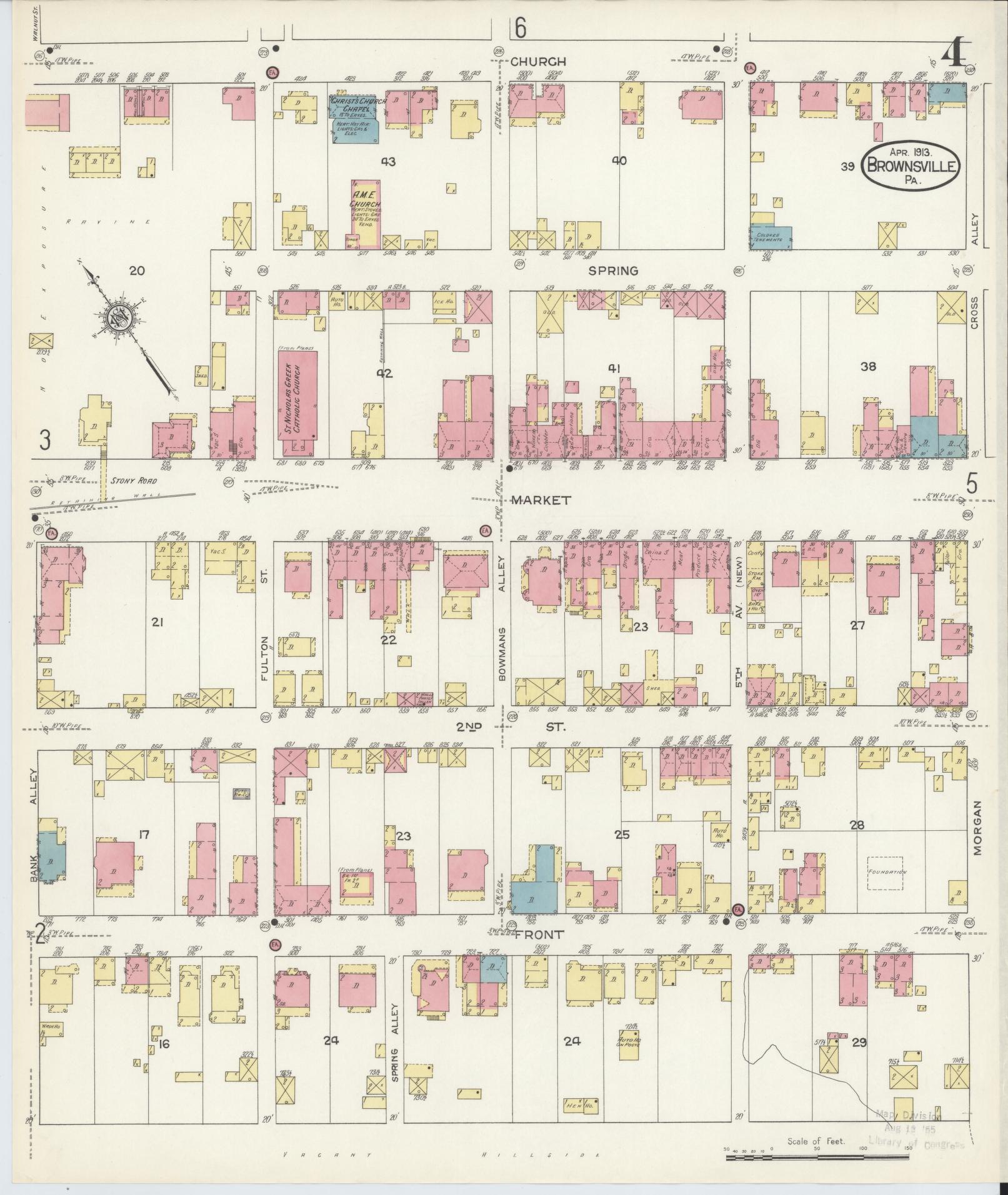 Sanborn Fire Insurance Map from Brownsville, Fayette County, Pennsylvania (1913), Sheet #0004 - Historic Sanborn Fire Insurance Map Print, vintage old map wall art, antique decor, genealogy gift, Pennsylvania Pennsylvania map