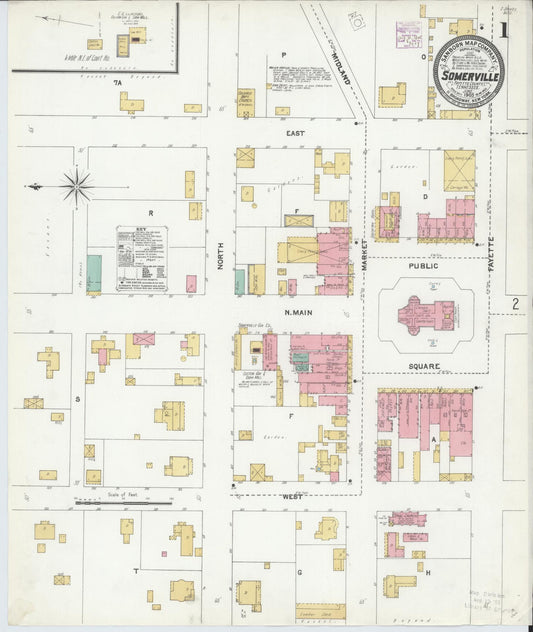 Sanborn Fire Insurance Map from Somerville, Fayette County, Tennessee (1905), Sheet #0001 - Historic Sanborn Fire Insurance Map Print, vintage old map wall art, antique decor, genealogy gift, Tennessee Tennessee map