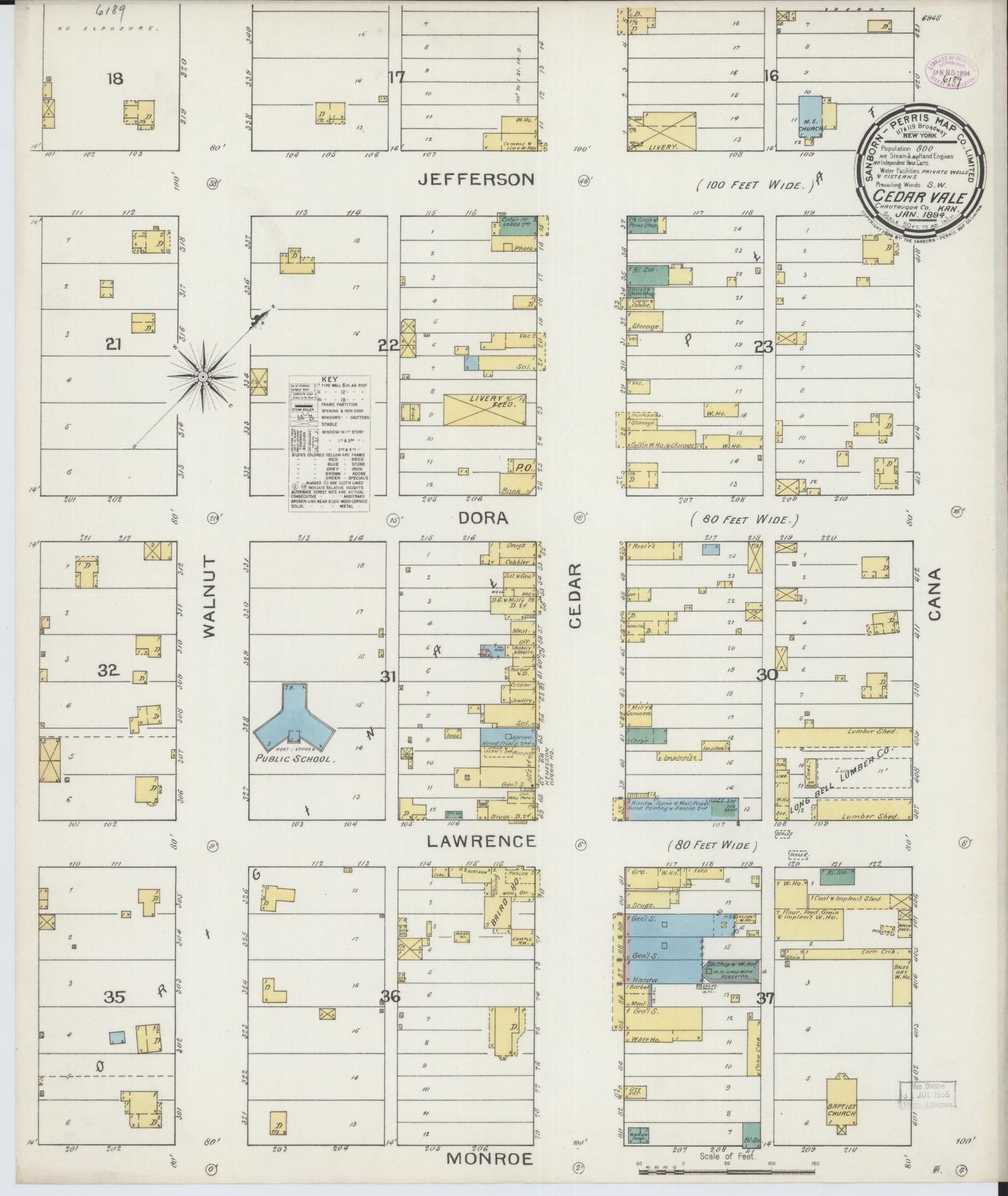 Sanborn Fire Insurance Map from Cedar Vale, Chautauqua County, Kansas (1894), Sheet #0001 - Historic Sanborn Fire Insurance Map Print, vintage old map wall art, antique decor, genealogy gift, Kansas Kansas map