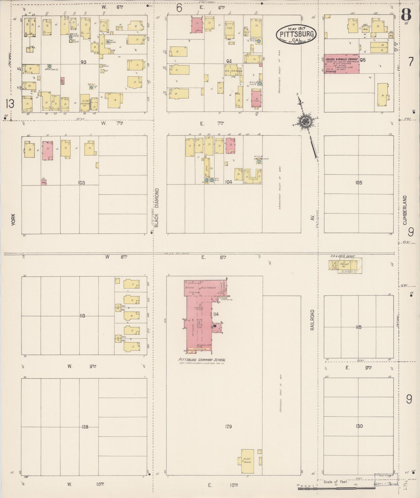 Sanborn Fire Insurance Map from Pittsburg, Contra Costa County, California (1917), Sheet #0008 - Complete Map Set gallery image, historic Sanborn map, vintage wall art, California California