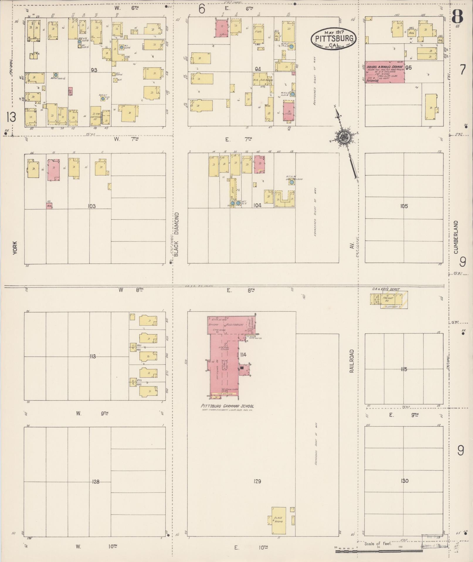 Sanborn Fire Insurance Map from Pittsburg, Contra Costa County, California (1917), Sheet #0008 - Complete Map Set gallery image, historic Sanborn map, vintage wall art, California California