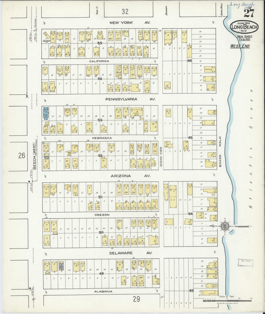 Sanborn Fire Insurance Map from Long Beach, Nassau County, New York (1914), Sheet #0027 - Historic Sanborn Fire Insurance Map Print, vintage old map wall art, antique decor, genealogy gift, New York New York map
