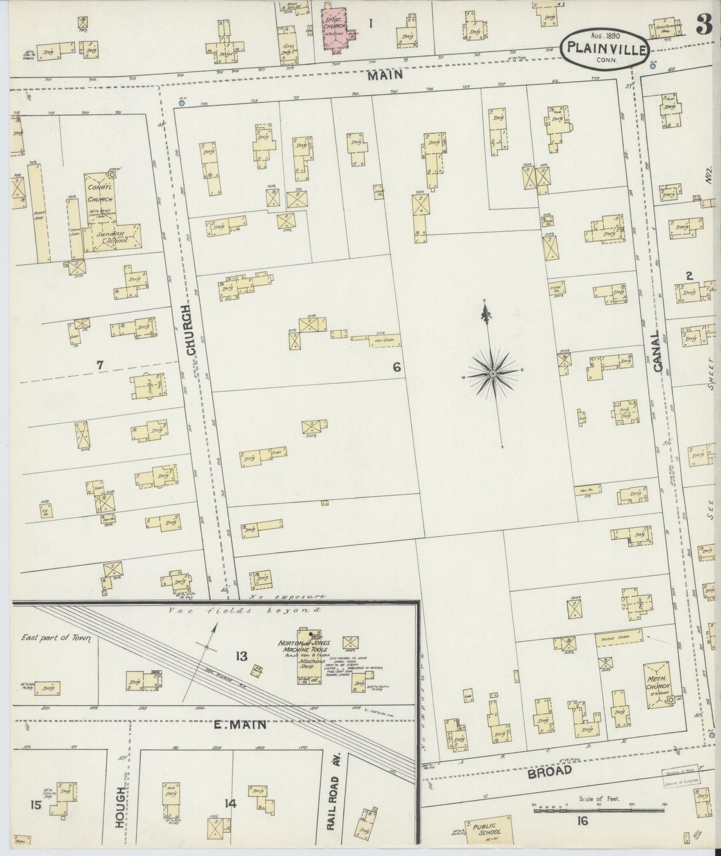 Sanborn Fire Insurance Map from Plainville, Hartford County, Connecticut (1890), Sheet #0003 - Complete Map Set gallery image, historic Sanborn map, vintage wall art, Connecticut Connecticut