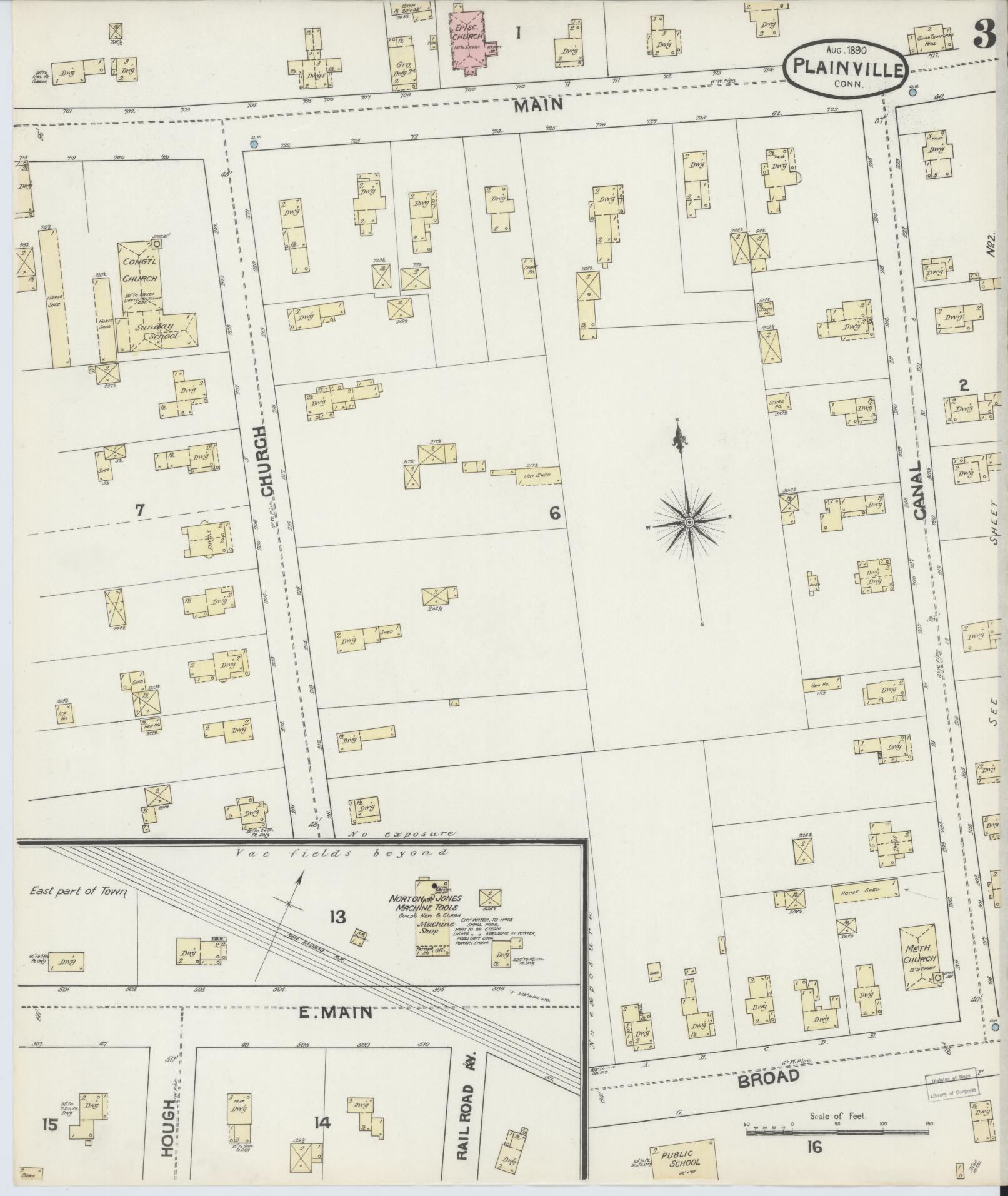 Sanborn Fire Insurance Map from Plainville, Hartford County, Connecticut (1890), Sheet #0003 - Complete Map Set gallery image, historic Sanborn map, vintage wall art, Connecticut Connecticut