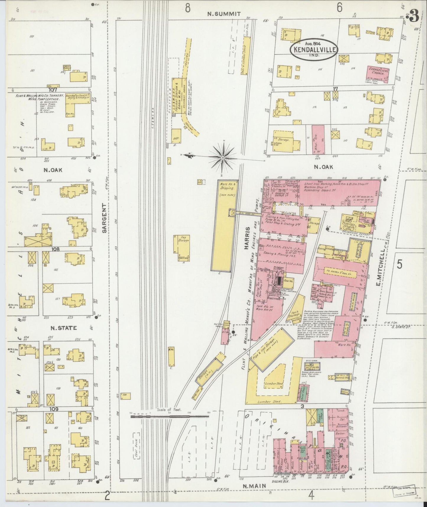 Sanborn Fire Insurance Map from Kendallville, Noble County, Indiana (1904), Sheet #0003 - Complete Map Set gallery image, historic Sanborn map, vintage wall art, Indiana Indiana