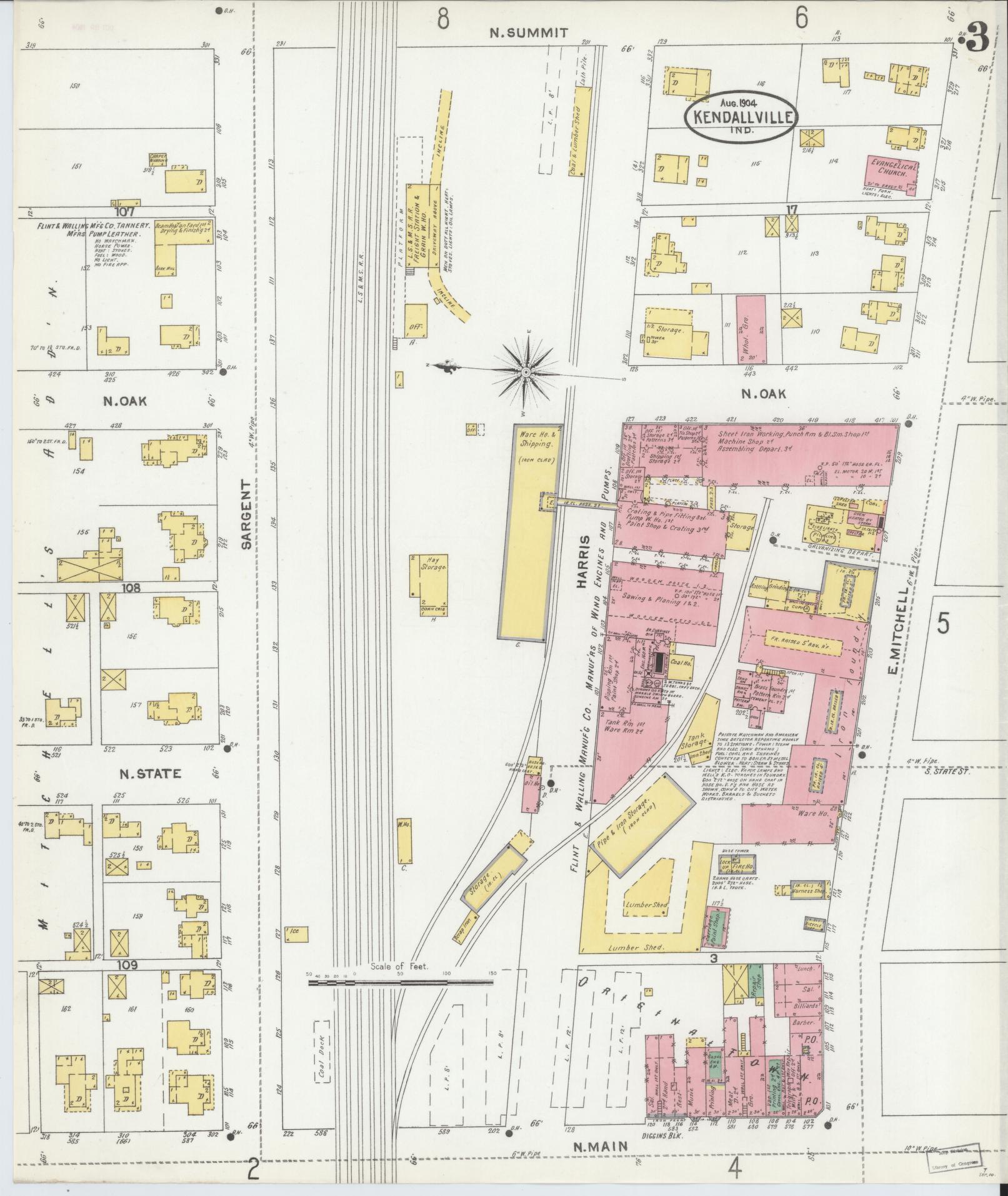 Sanborn Fire Insurance Map from Kendallville, Noble County, Indiana (1904), Sheet #0003 - Complete Map Set gallery image, historic Sanborn map, vintage wall art, Indiana Indiana