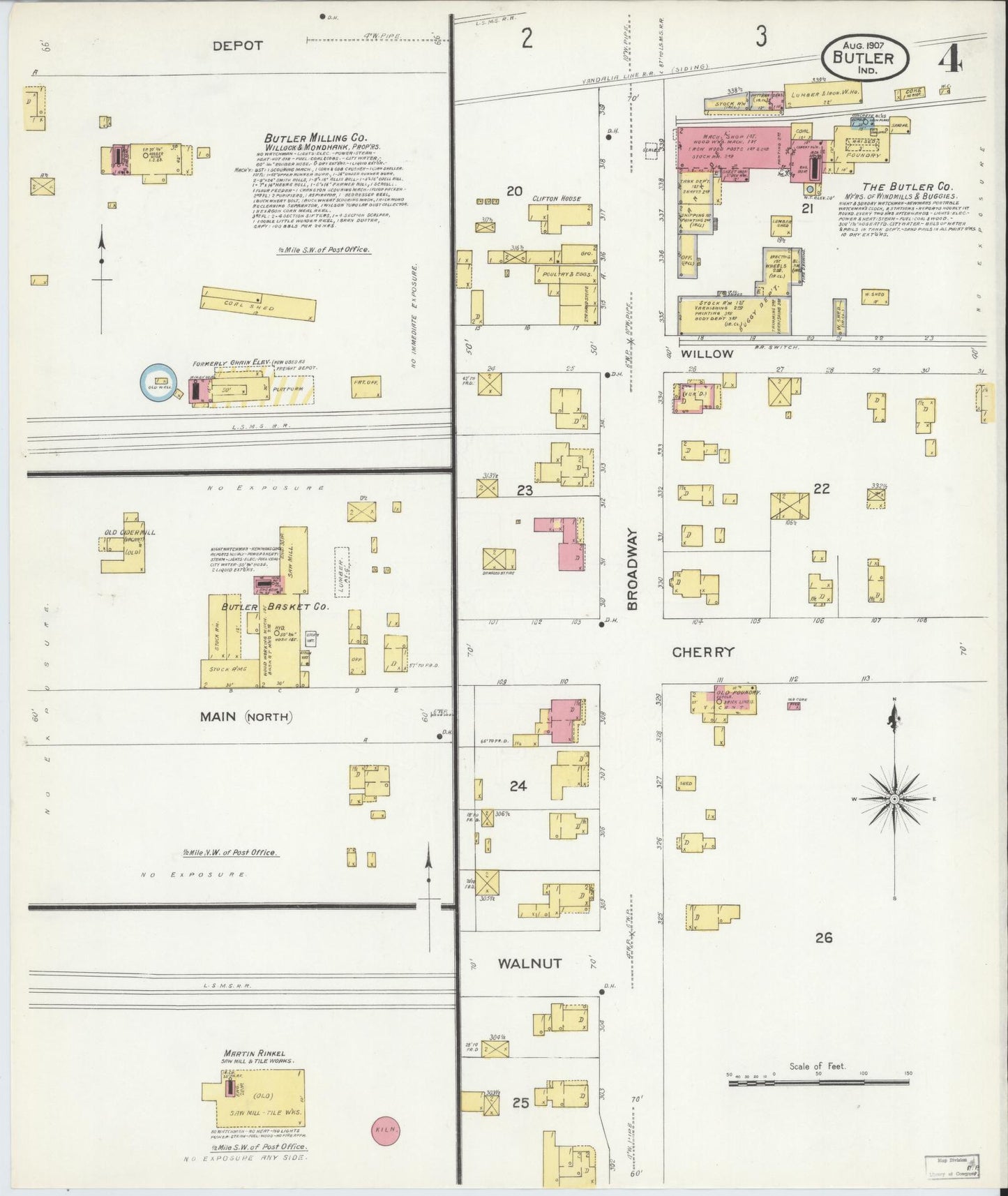 Sanborn Fire Insurance Map from Butler, De Kalb County, Indiana (1907), Sheet #0004 - Historic Sanborn Fire Insurance Map Print, vintage old map wall art, antique decor, genealogy gift, Indiana Indiana map