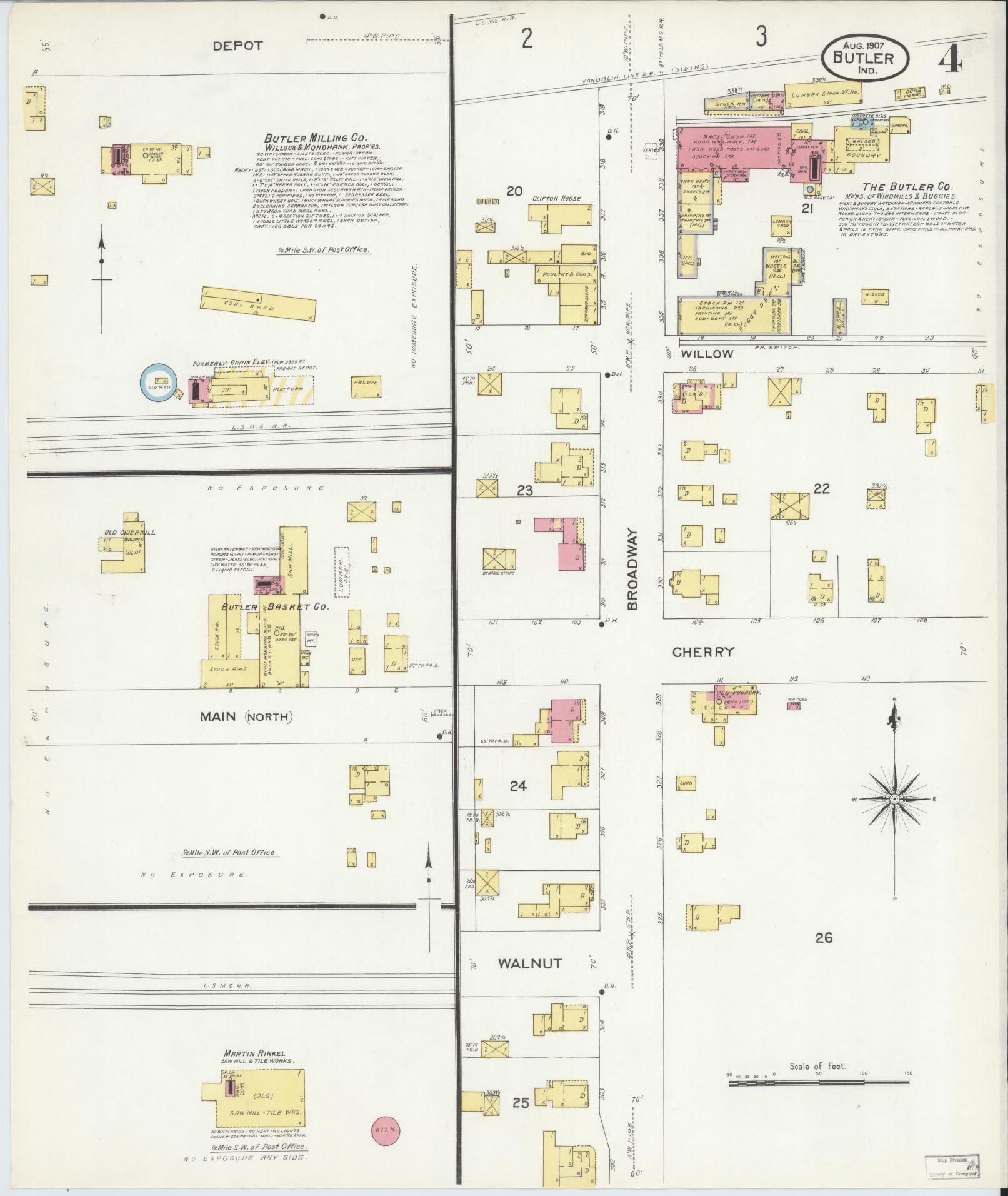 Sanborn Fire Insurance Map from Butler, De Kalb County, Indiana (1907), Sheet #0004 - Historic Sanborn Fire Insurance Map Print, vintage old map wall art, antique decor, genealogy gift, Indiana Indiana map