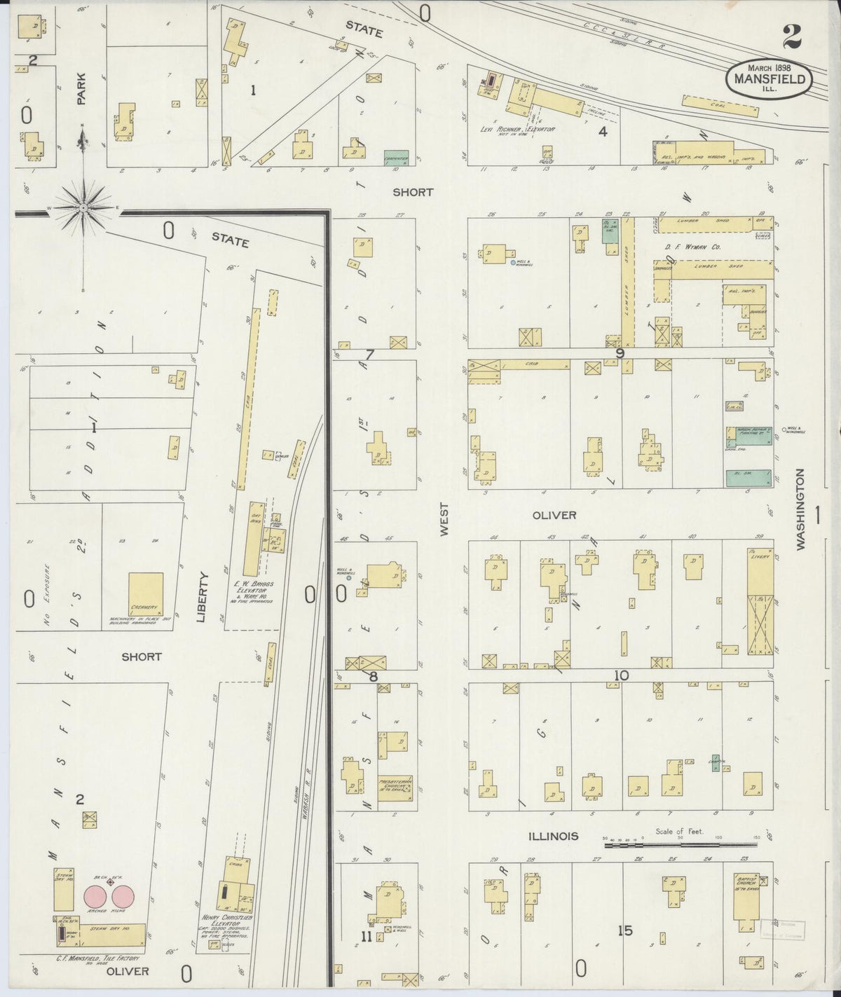 Sanborn Fire Insurance Map from Mansfield, Piatt County, Illinois (1898), Sheet #0002 - Complete Map Set gallery image, historic Sanborn map, vintage wall art, Illinois Illinois