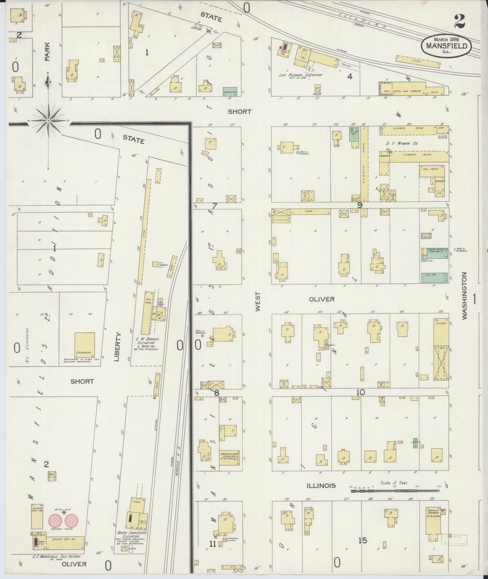 Sanborn Fire Insurance Map from Mansfield, Piatt County, Illinois (1898), Sheet #0002 - Complete Map Set gallery image, historic Sanborn map, vintage wall art, Illinois Illinois