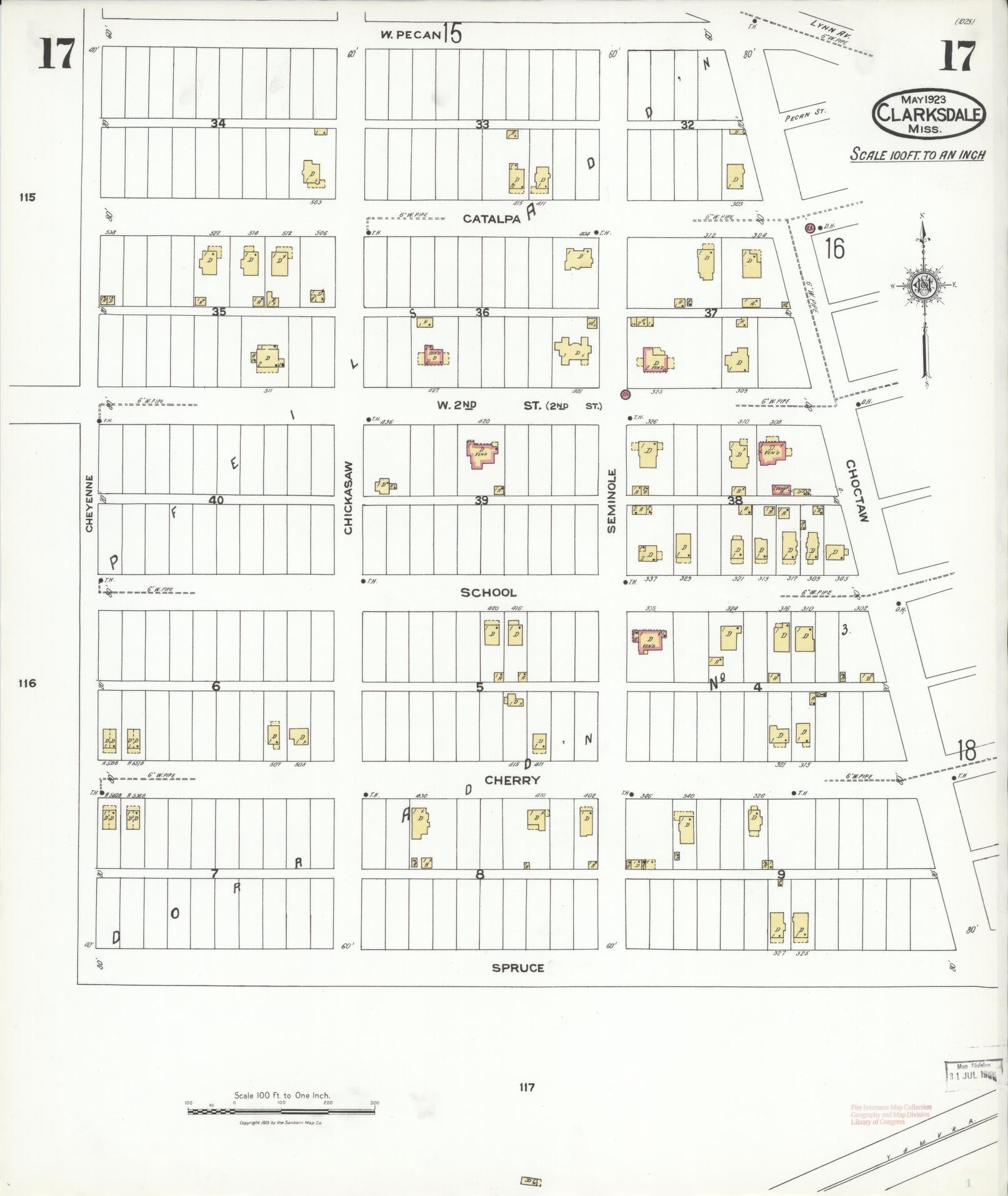 Sanborn Fire Insurance Map from Clarksdale, Coahoma County, Mississippi (1923), Sheet #0017 - Complete Map Set gallery image, historic Sanborn map, vintage wall art, Mississippi Mississippi