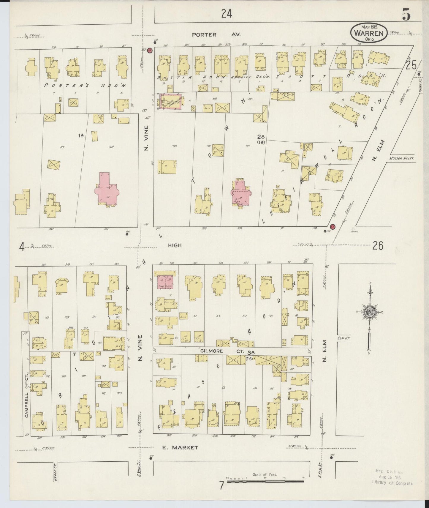 Sanborn Fire Insurance Map from Warren, Trumbull County, Ohio (1915), Sheet #0005 - Complete Map Set gallery image, historic Sanborn map, vintage wall art, Ohio Ohio