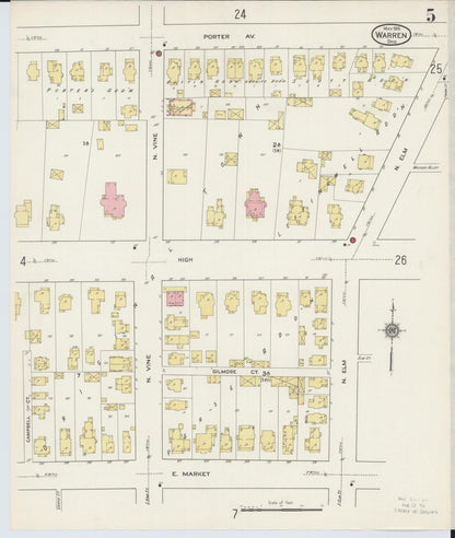Sanborn Fire Insurance Map from Warren, Trumbull County, Ohio (1915), Sheet #0005 - Complete Map Set gallery image, historic Sanborn map, vintage wall art, Ohio Ohio