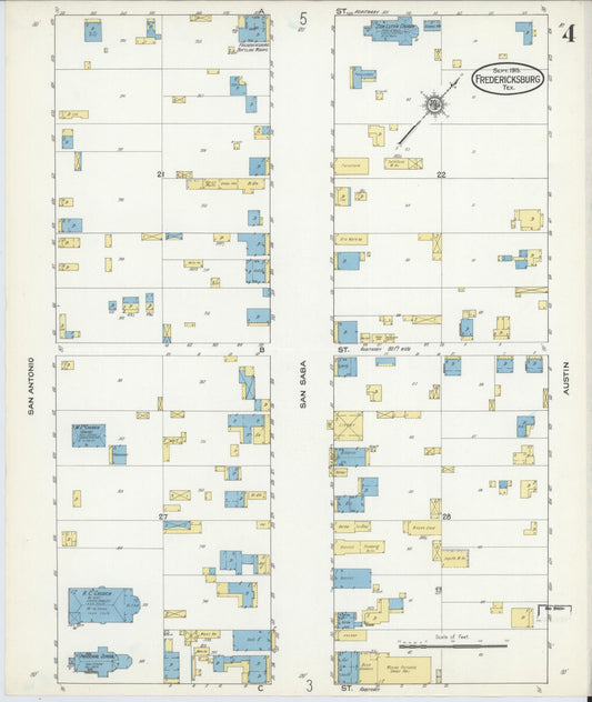 Sanborn Fire Insurance Map from Fredericksburg, Gillespie County, Texas (1915), Sheet #0004 - Historic Sanborn Fire Insurance Map Print, vintage old map wall art, antique decor, genealogy gift, Texas Texas map
