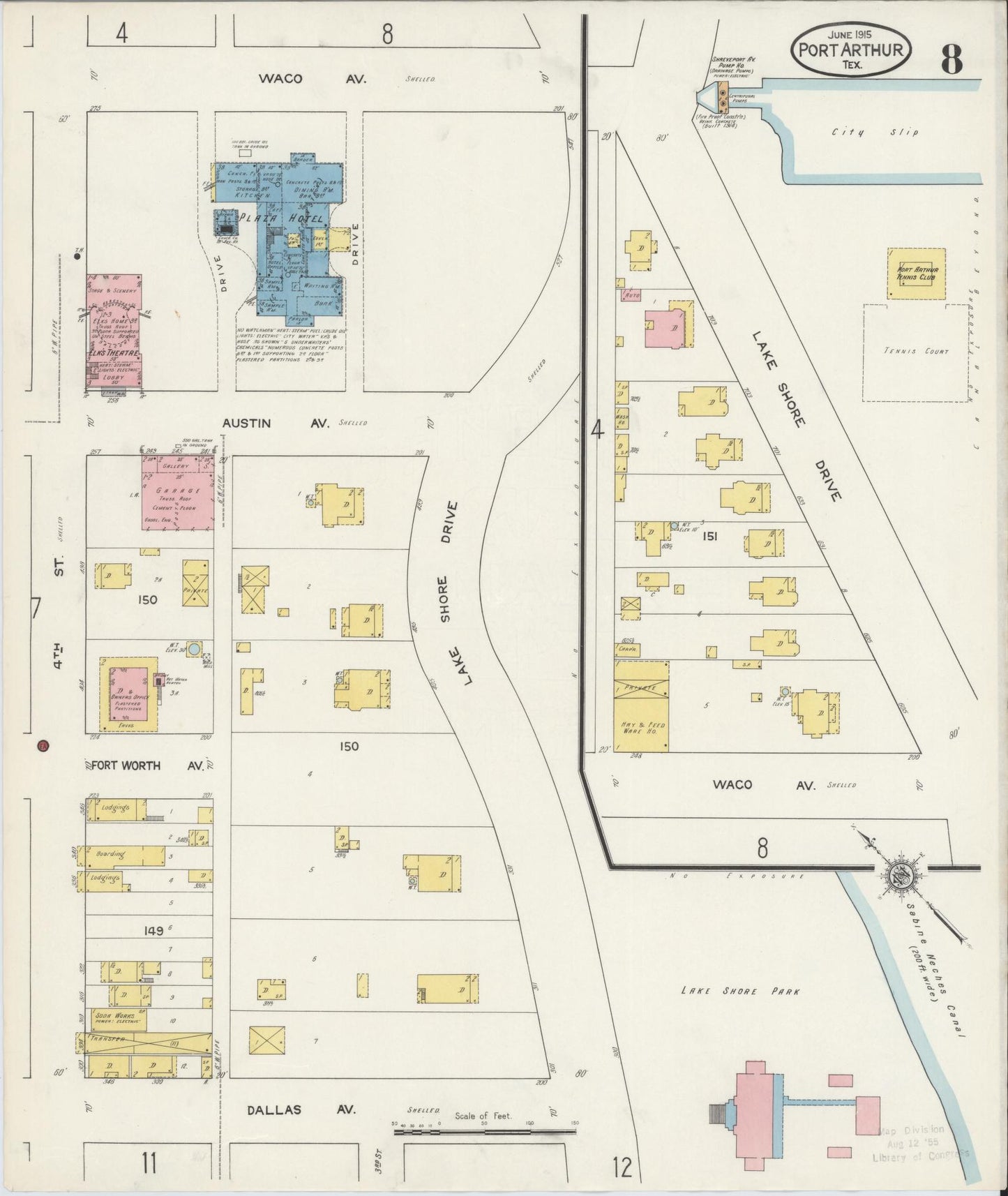 Sanborn Fire Insurance Map from Port Arthur, Jefferson County, Texas (1915), Sheet #0008 - Complete Map Set gallery image, historic Sanborn map, vintage wall art, Texas Texas