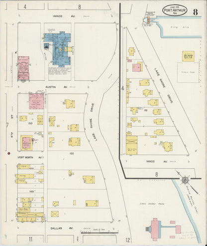 Sanborn Fire Insurance Map from Port Arthur, Jefferson County, Texas (1915), Sheet #0008 - Complete Map Set gallery image, historic Sanborn map, vintage wall art, Texas Texas
