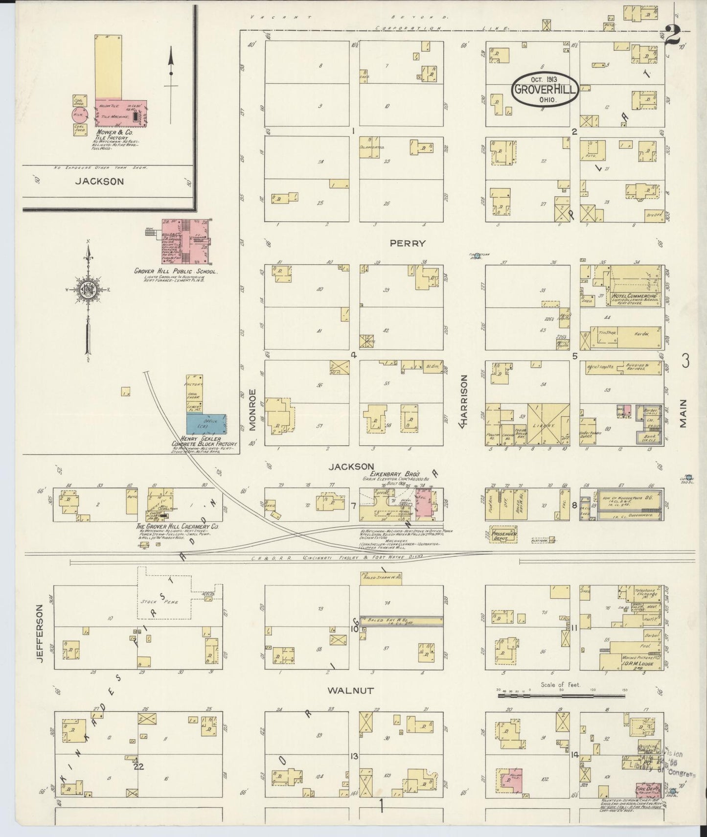 Sanborn Fire Insurance Map from Grover Hill, Paulding County, Ohio (1913), Sheet #0002 - Historic Sanborn Fire Insurance Map Print, vintage old map wall art, antique decor, genealogy gift, Ohio Ohio map