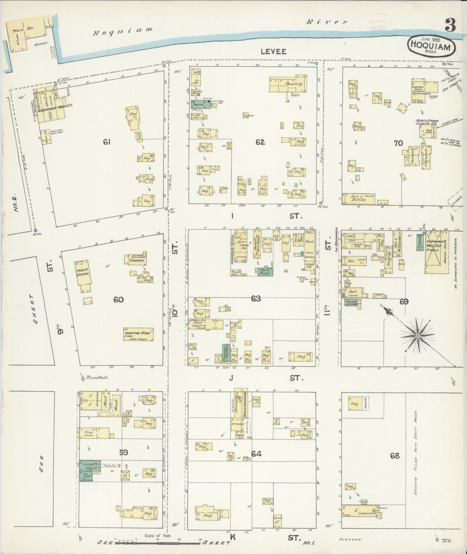 Sanborn Fire Insurance Map from Hoquiam, Grays Harbor County, Washington (1890), Sheet #0003 - Complete Map Set gallery image, historic Sanborn map, vintage wall art, Washington Washington