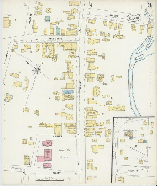 Sanborn Fire Insurance Map from Delhi, Delaware County, New York (1897), Sheet #0003 - Historic Sanborn Fire Insurance Map Print, vintage old map wall art, antique decor, genealogy gift, New York New York map