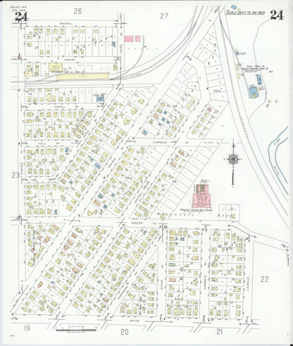 Sanborn Fire Insurance Map from Beloit, Rock County, Wisconsin (1939), Sheet #0024 - Historic Sanborn Fire Insurance Map Print, vintage old map wall art, antique decor, genealogy gift, Wisconsin Wisconsin map
