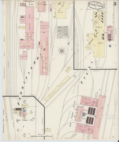 Sanborn Fire Insurance Map from Steelton, Dauphin County, Pennsylvania (1884), Sheet #0003 - Historic Sanborn Fire Insurance Map Print, vintage old map wall art, antique decor, genealogy gift, Pennsylvania Pennsylvania map