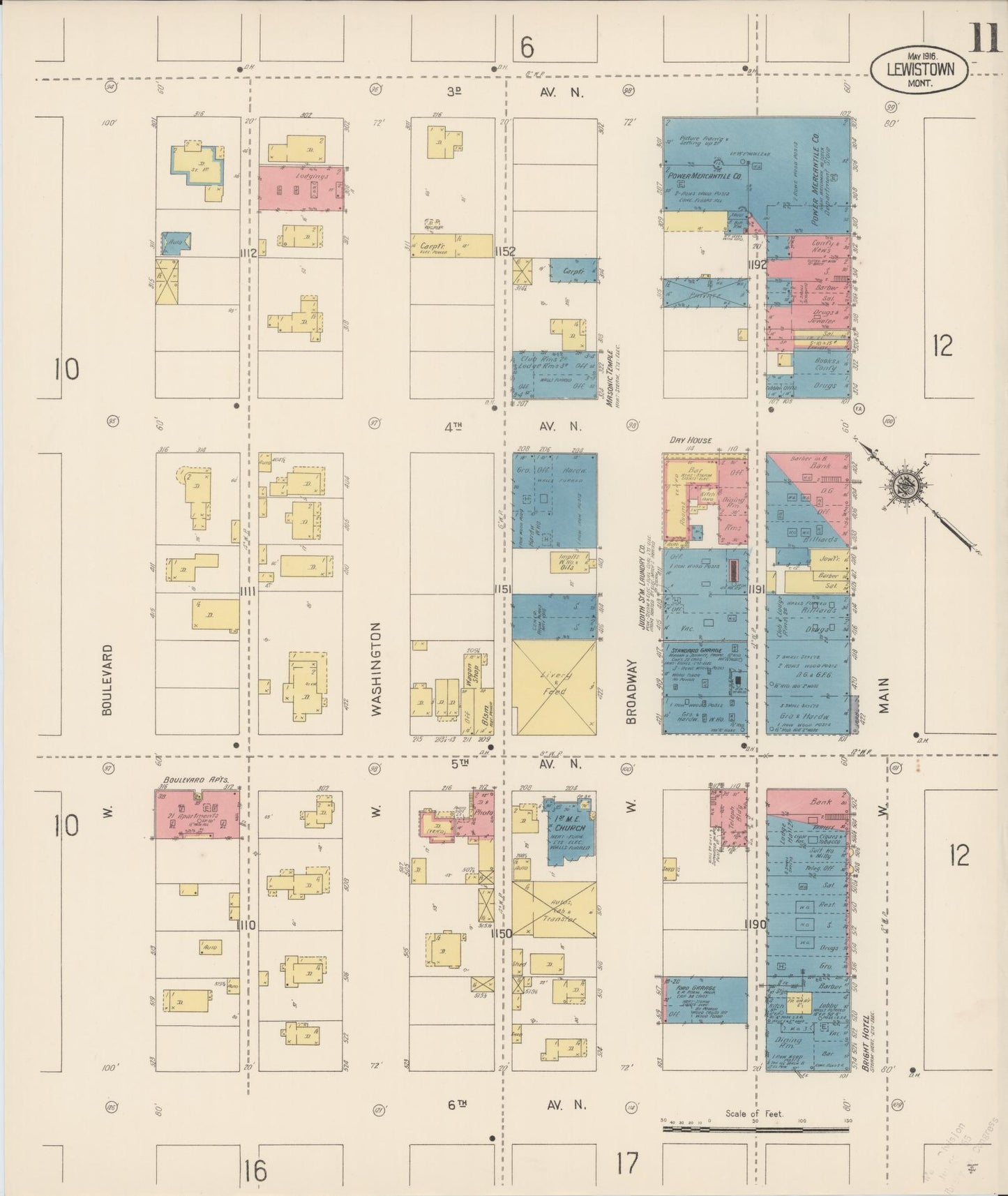 Sanborn Fire Insurance Map from Lewistown, Fergus County, Montana (1916), Sheet #0011 - Complete Map Set gallery image, historic Sanborn map, vintage wall art, Montana Montana