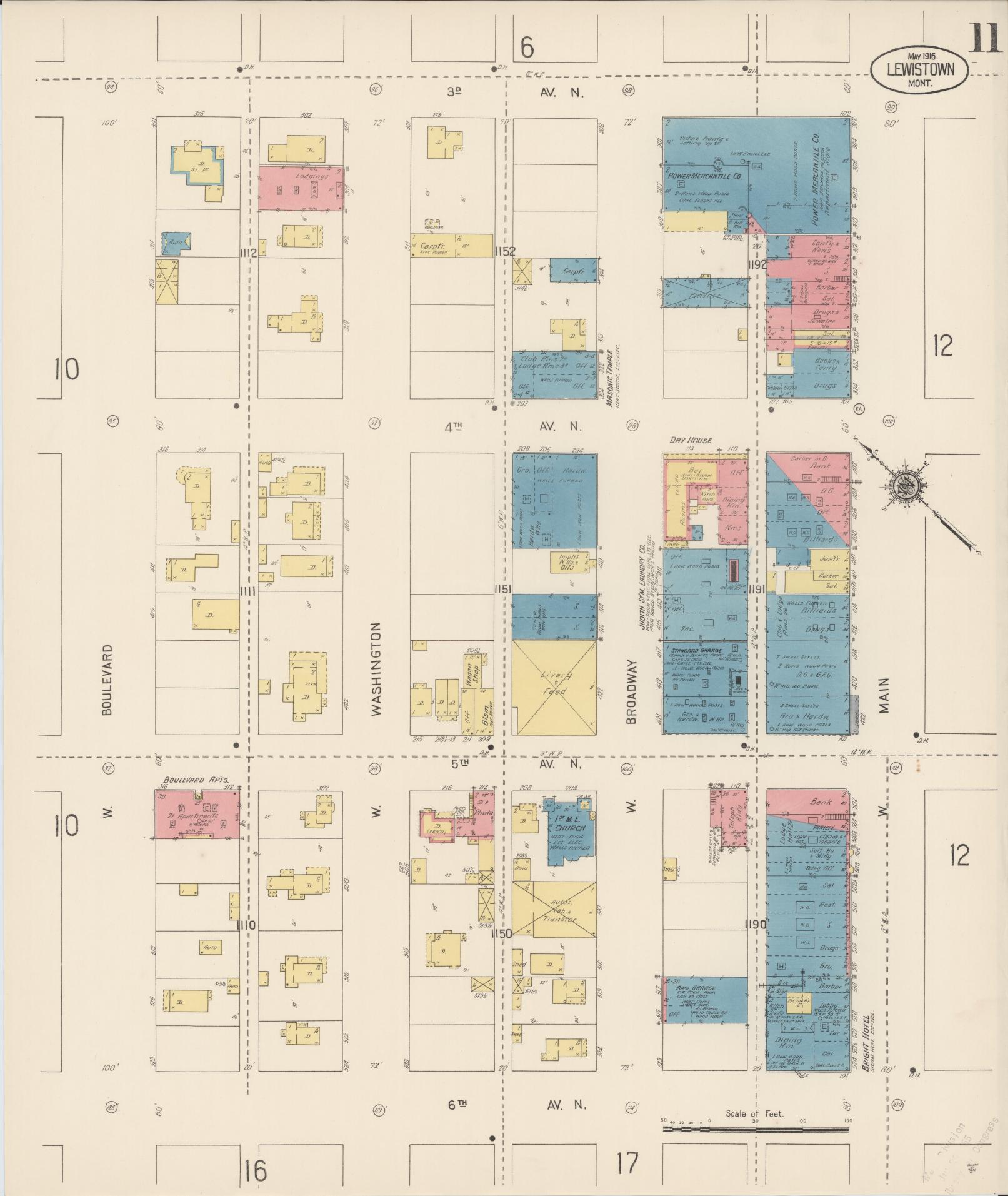 Sanborn Fire Insurance Map from Lewistown, Fergus County, Montana (1916), Sheet #0011 - Complete Map Set gallery image, historic Sanborn map, vintage wall art, Montana Montana