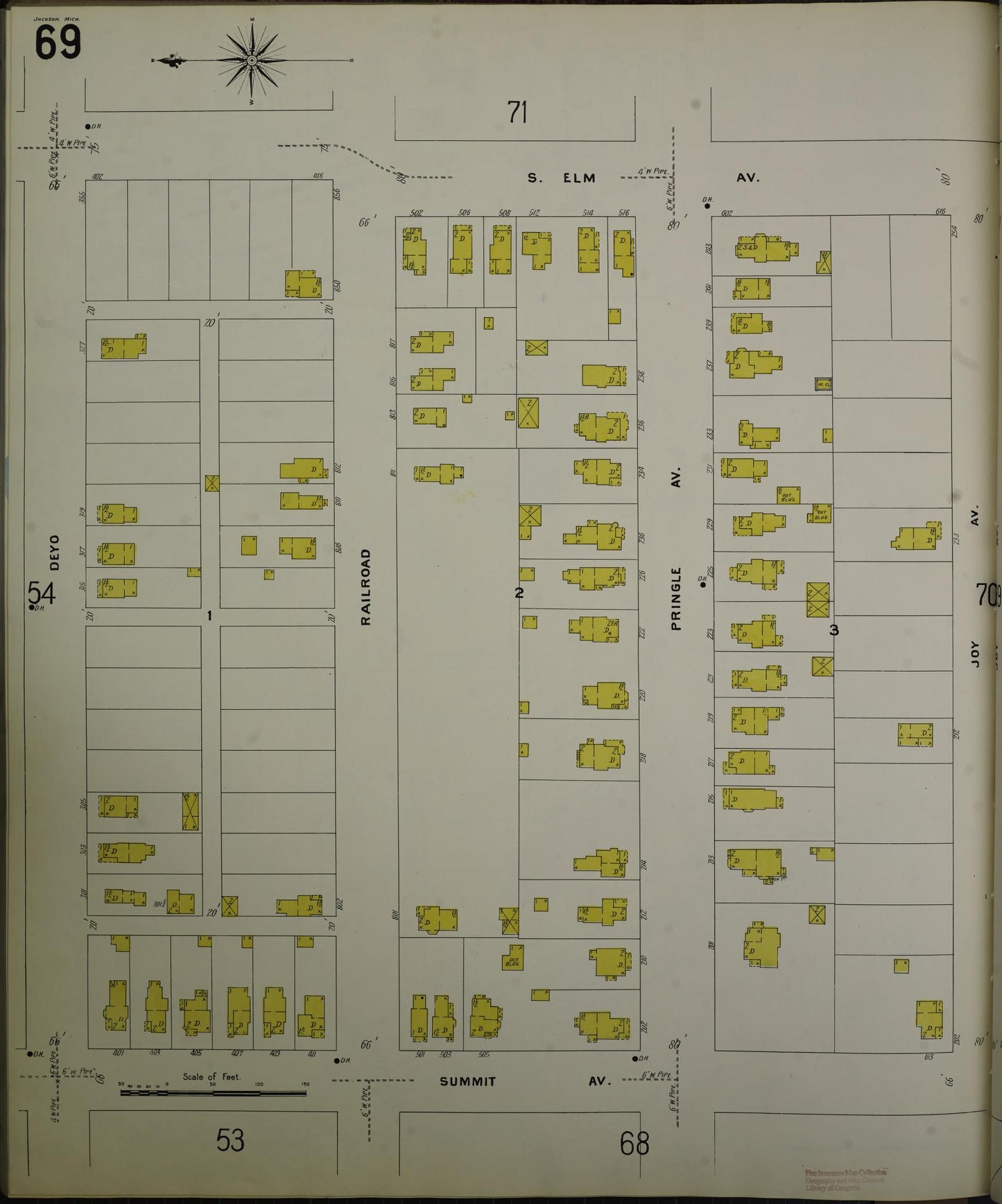 Sanborn Fire Insurance Map from Jackson, Jackson County, Michigan (1907), Sheet #0069 - Complete Map Set gallery image, historic Sanborn map, vintage wall art, Michigan Michigan