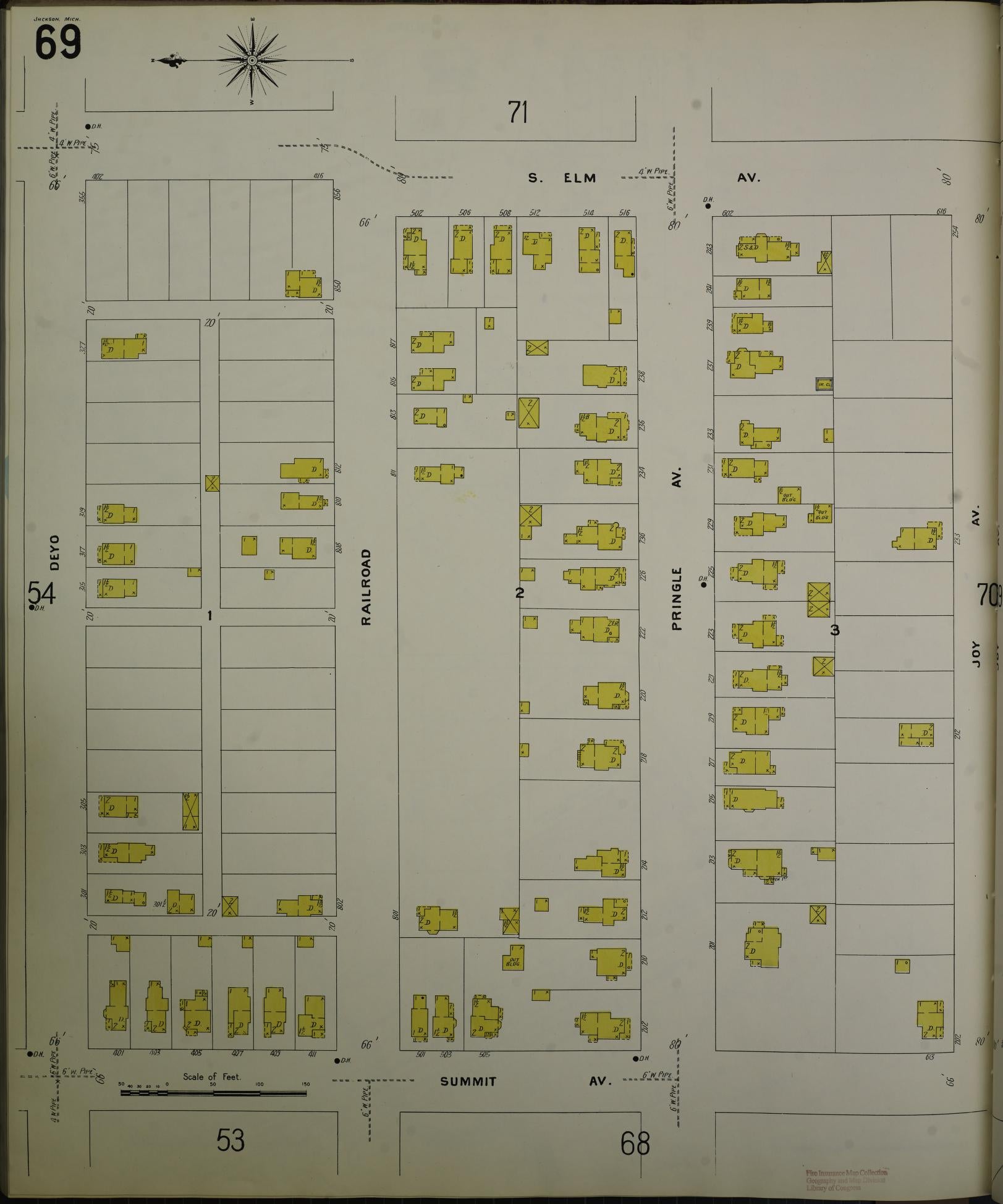 Sanborn Fire Insurance Map from Jackson, Jackson County, Michigan (1907), Sheet #0069 - Complete Map Set gallery image, historic Sanborn map, vintage wall art, Michigan Michigan