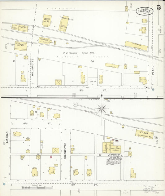 Sanborn Fire Insurance Map from Eugene, Lane County, Oregon (1896), Sheet #0005 - Historic Sanborn Fire Insurance Map Print, vintage old map wall art, antique decor, genealogy gift, Oregon Oregon map