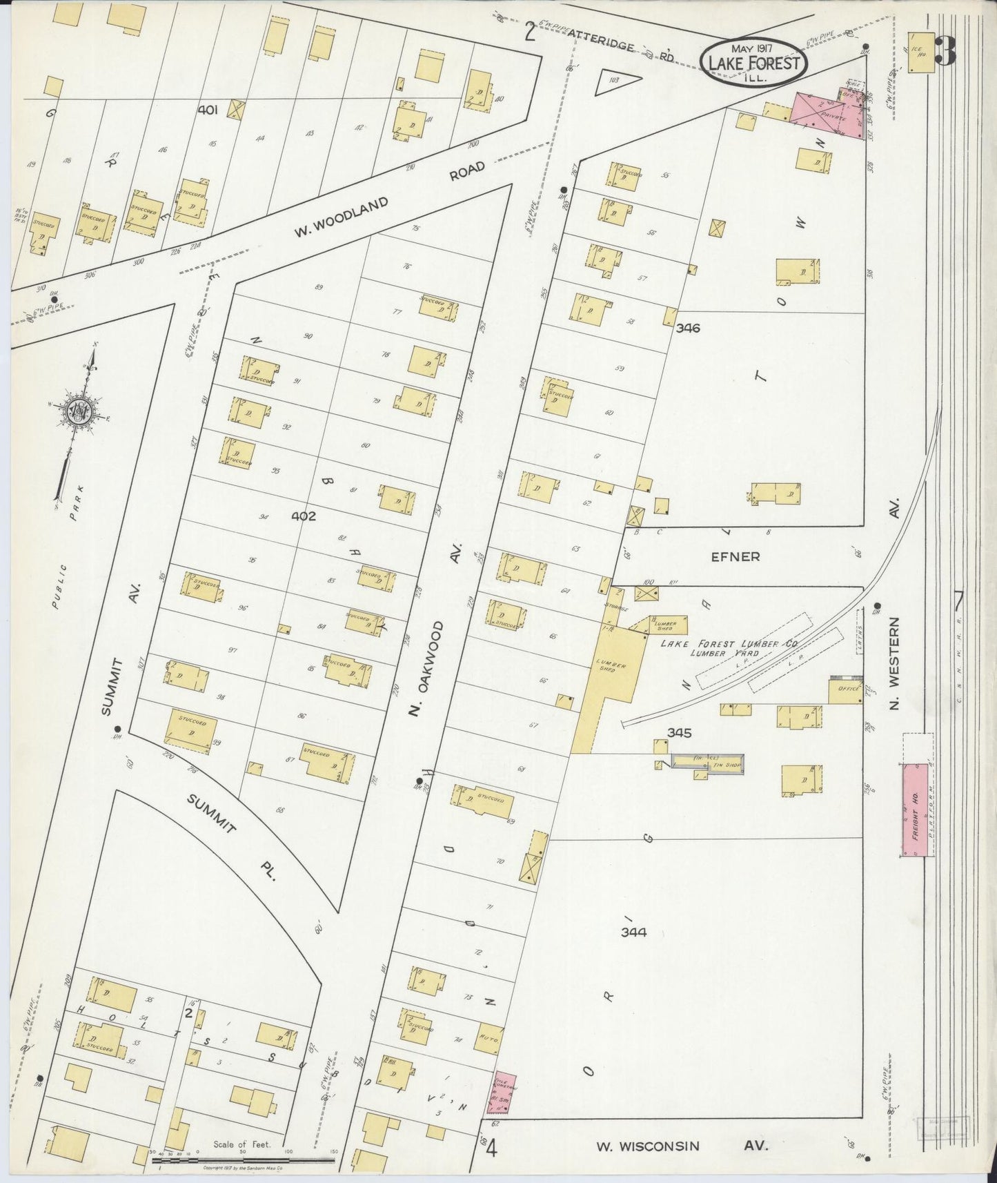 Sanborn Fire Insurance Map from Lake Forest, Lake County, Illinois (1917), Sheet #0003 - Complete Map Set gallery image, historic Sanborn map, vintage wall art, Illinois Illinois
