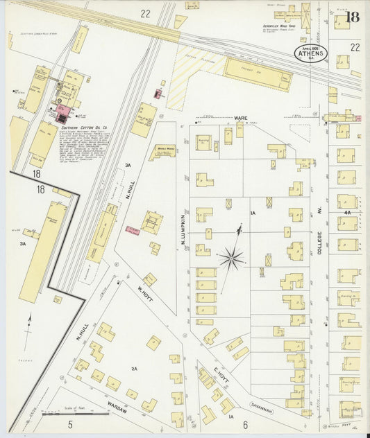 Sanborn Fire Insurance Map from Athens, Clarke County, Georgia (1908), Sheet #0018 - Historic Sanborn Fire Insurance Map Print, vintage old map wall art, antique decor, genealogy gift, Georgia Georgia map