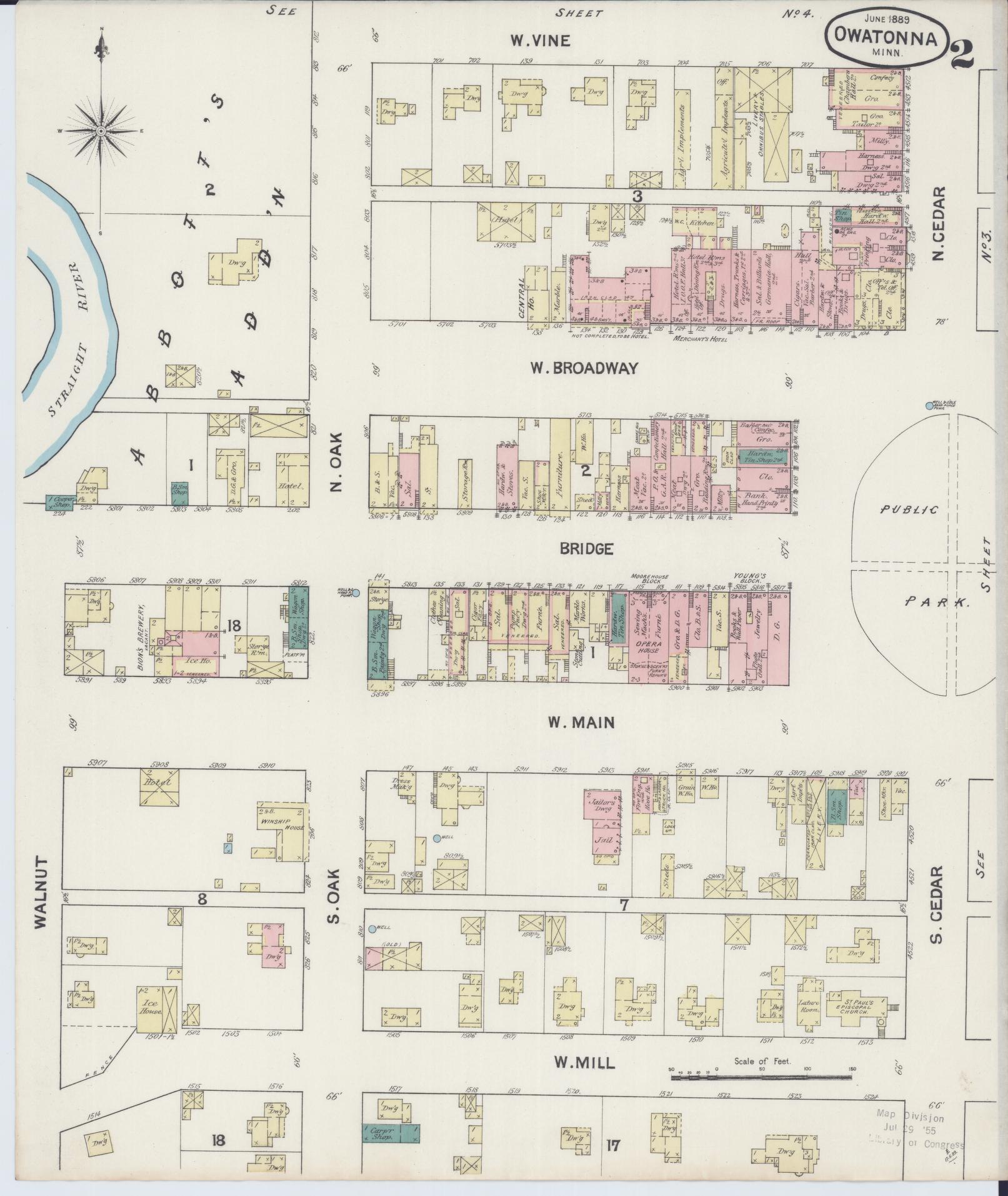 Sanborn Fire Insurance Map from Owatonna, Steele County, Minnesota (1889), Sheet #0002 - Complete Map Set gallery image, historic Sanborn map, vintage wall art, Minnesota Minnesota