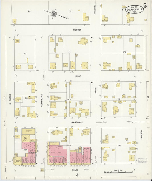 Sanborn Fire Insurance Map from Jacksonville, Cherokee County, Texas (1911), Sheet #0005 - Historic Sanborn Fire Insurance Map Print, vintage old map wall art, antique decor, genealogy gift, Texas Texas map
