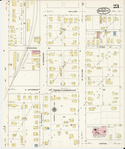 Sanborn Fire Insurance Map from Mason City, Cerro Gordo County, Iowa (1915), Sheet #0023 - Historic Sanborn Fire Insurance Map Print, vintage old map wall art