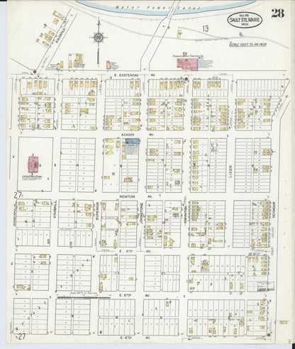 Sanborn Fire Insurance Map from Sault Sainte Marie, Chippewa County, Michigan (1915), Sheet #0028 - Historic Sanborn Fire Insurance Map Print, vintage old map wall art, antique decor, genealogy gift, Michigan Michigan map