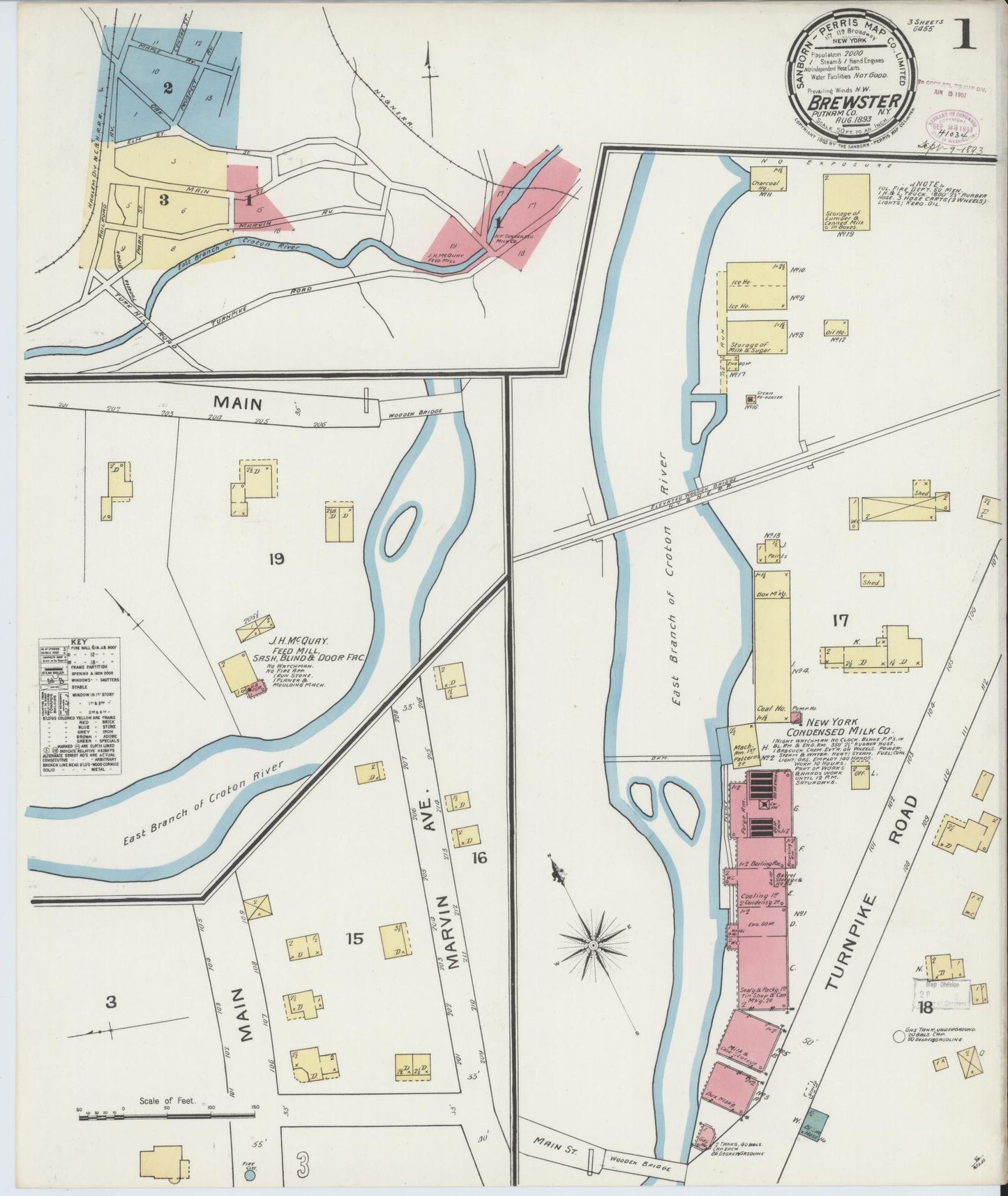 Sanborn Fire Insurance Map from Brewster, Putnam County, New York (1893), Sheet #0001 - Complete Map Set gallery image, historic Sanborn map, vintage wall art, New York New York
