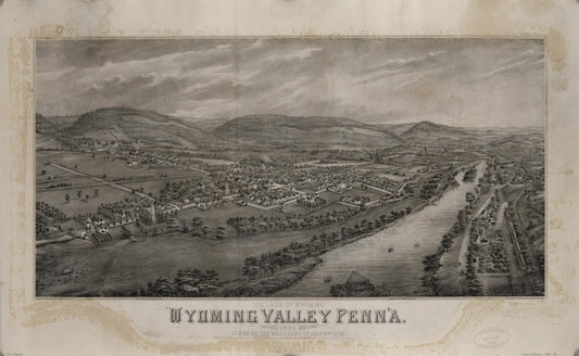 Village of Wyoming, Wyoming Valley Penn'a : scene of the massacre of July 3rd 1778 (1885) – Historic Bird’s-Eye View Panorama Print