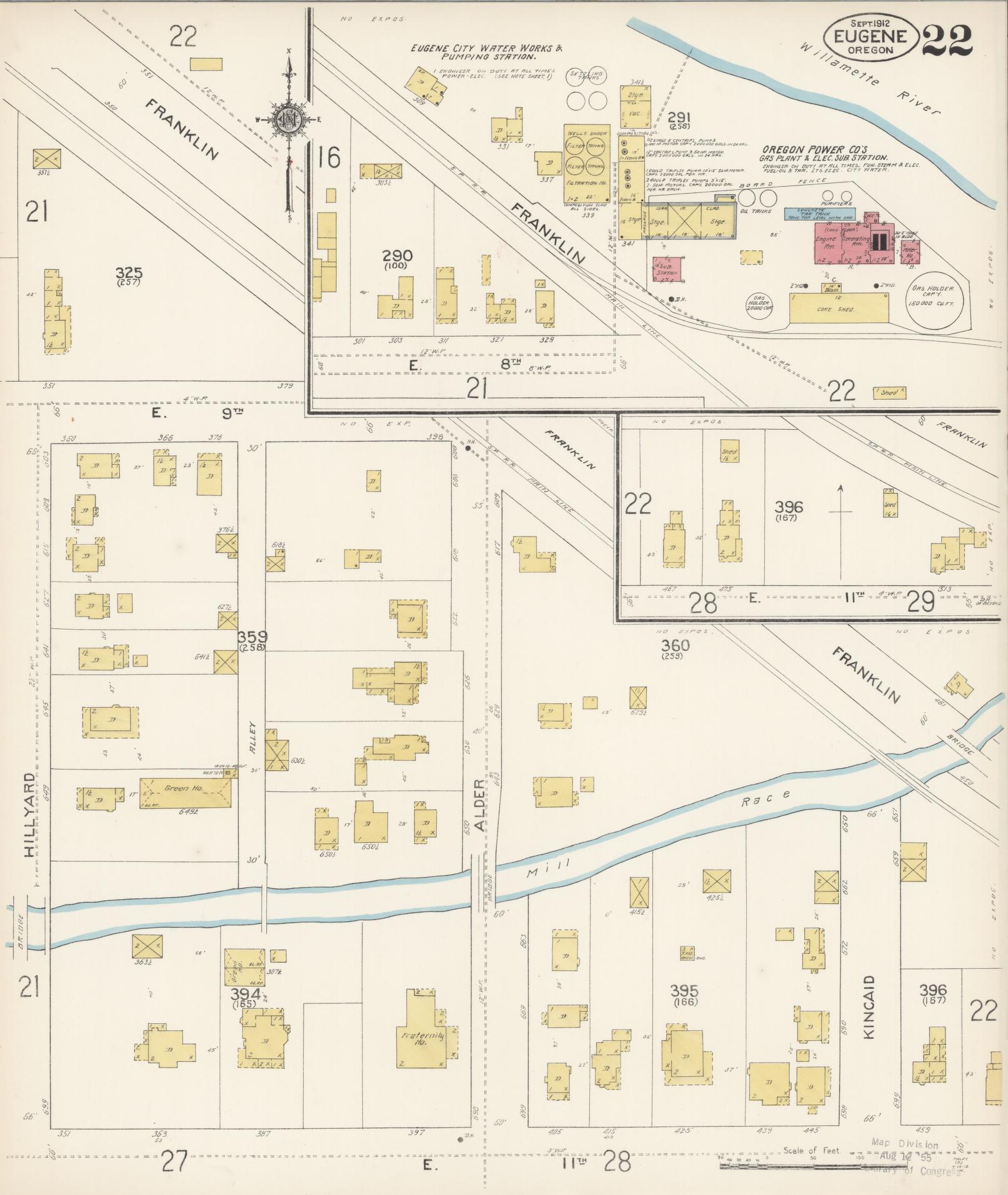 Sanborn Fire Insurance Map from Eugene, Lane County, Oregon (1912), Sheet #0022 - Complete Map Set gallery image, historic Sanborn map, vintage wall art, Oregon Oregon