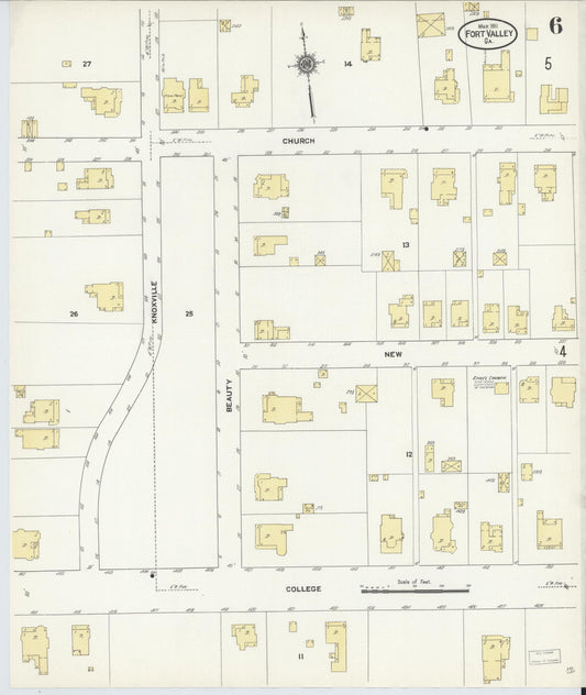 Sanborn Fire Insurance Map from Fort Valley, Peach County, Georgia (1911), Sheet #0006 - Historic Sanborn Fire Insurance Map Print, vintage old map wall art, antique decor, genealogy gift, Georgia Georgia map