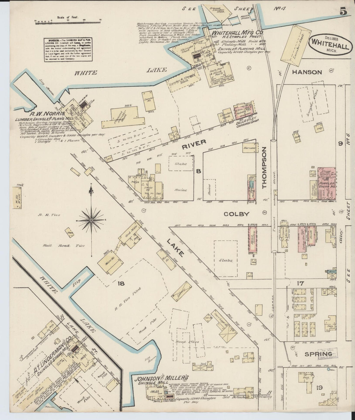 Sanborn Fire Insurance Map from Montague, Muskegon County, Michigan (1883), Sheet #0005 - Historic Sanborn Fire Insurance Map Print, vintage old map wall art, antique decor, genealogy gift, Michigan Michigan map