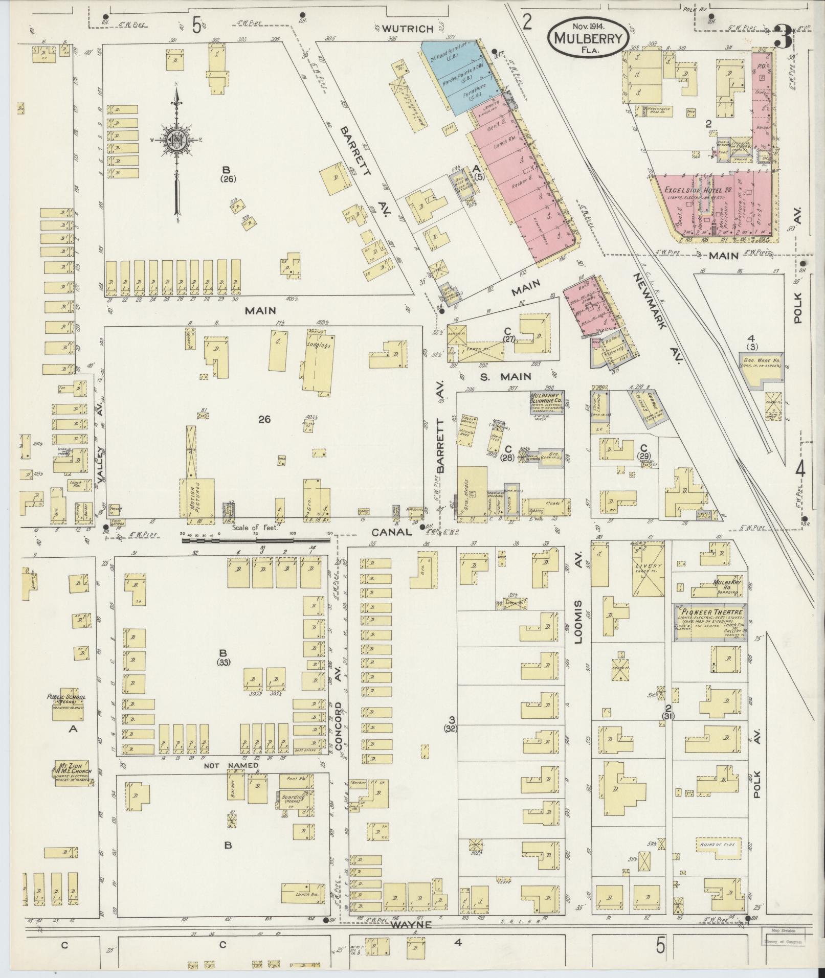 Sanborn Fire Insurance Map from Mulberry, Polk County, Florida (1914), Sheet #0003 - Historic Sanborn Fire Insurance Map Print, vintage old map wall art, antique decor, genealogy gift, Florida Florida map