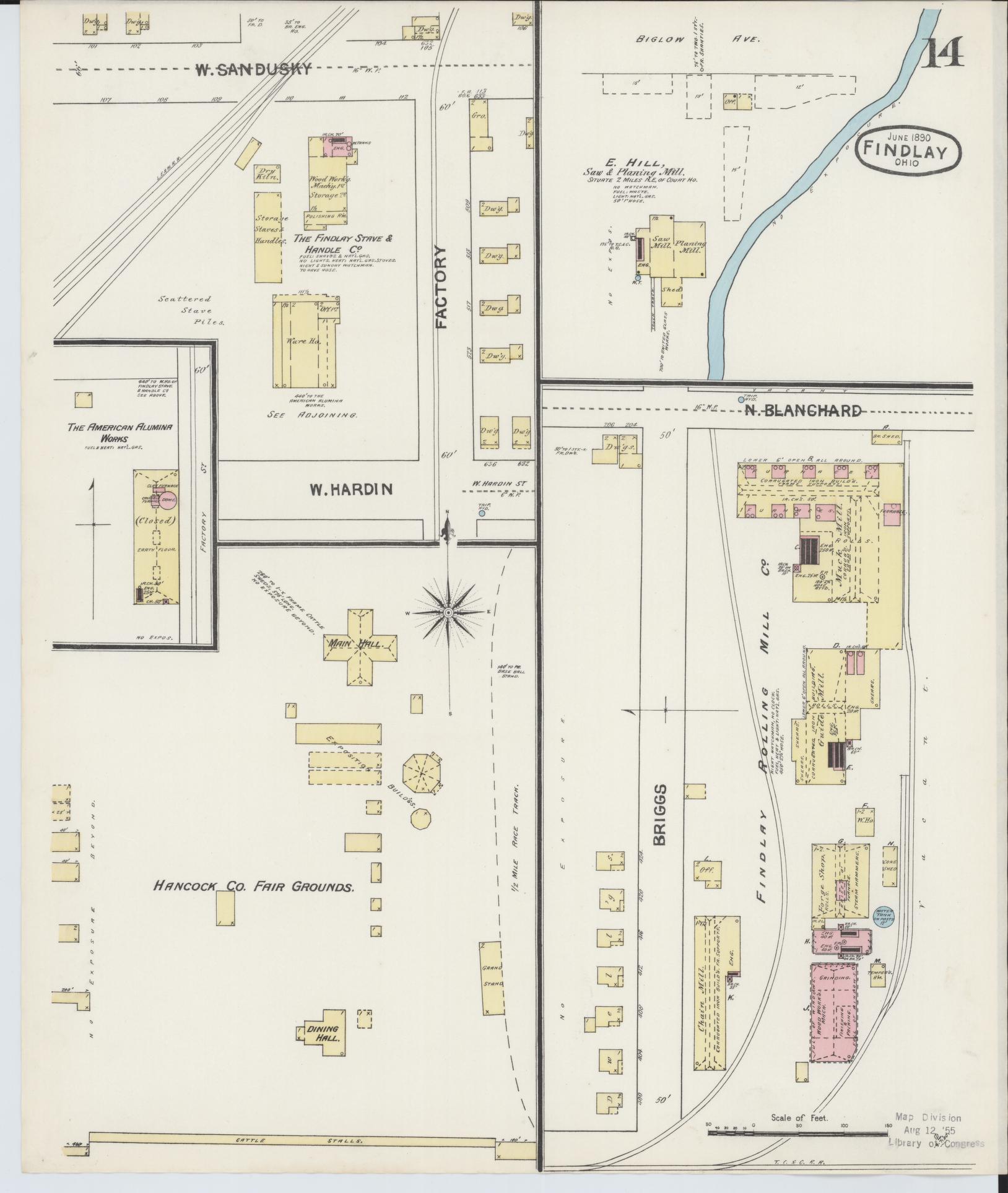Sanborn Fire Insurance Map from Findlay, Hancock County, Ohio (1890), Sheet #0014 - Historic Sanborn Fire Insurance Map Print, vintage old map wall art, antique decor, genealogy gift, Ohio Ohio map