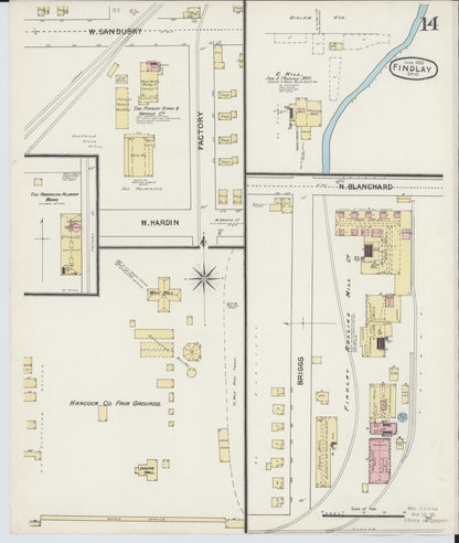 Sanborn Fire Insurance Map from Findlay, Hancock County, Ohio (1890), Sheet #0014 - Historic Sanborn Fire Insurance Map Print, vintage old map wall art, antique decor, genealogy gift, Ohio Ohio map