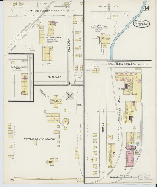 Sanborn Fire Insurance Map from Findlay, Hancock County, Ohio (1890), Sheet #0014 - Historic Sanborn Fire Insurance Map Print, vintage old map wall art, antique decor, genealogy gift, Ohio Ohio map