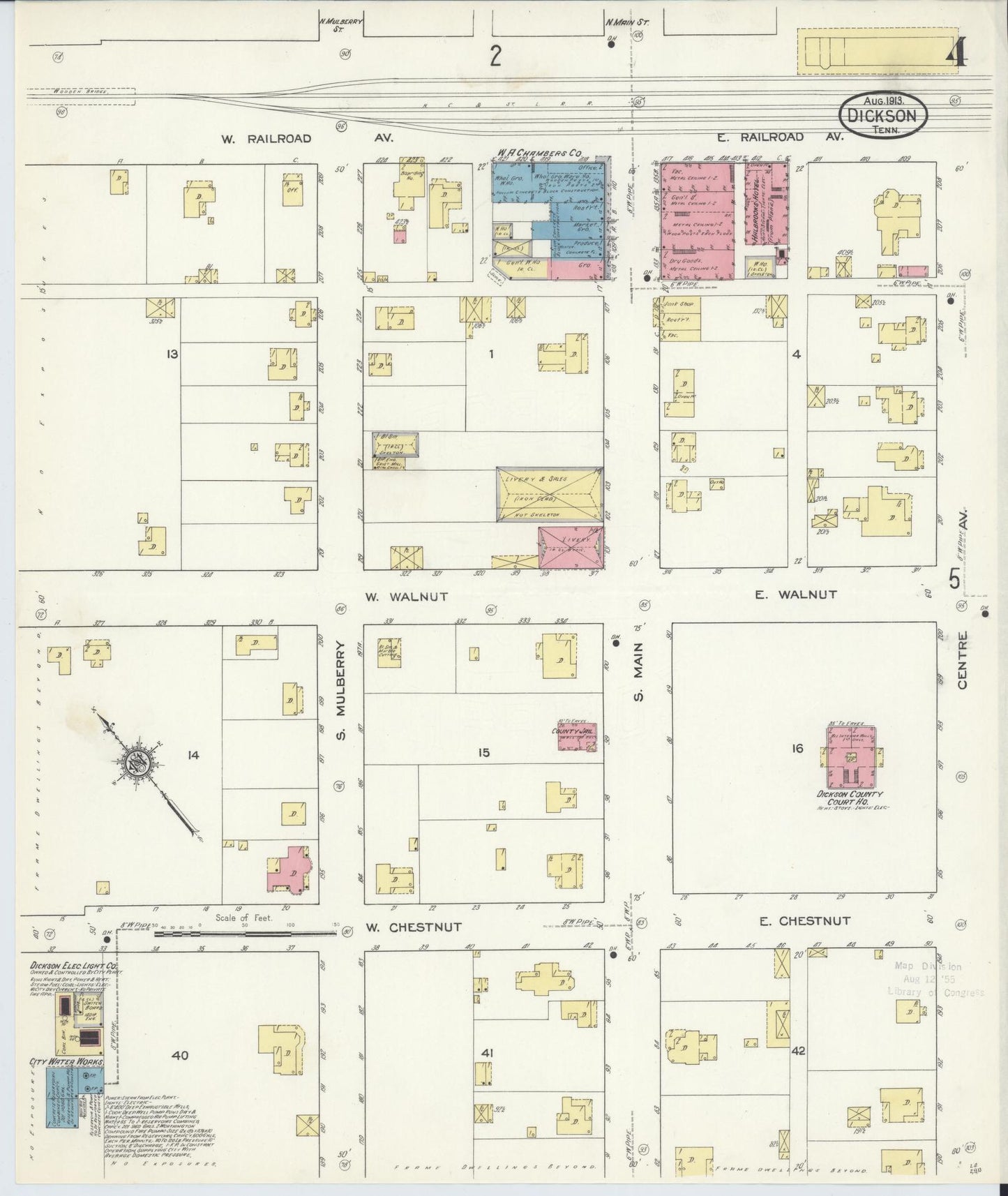 Sanborn Fire Insurance Map from Dickson, Dickson County, Tennessee (1913), Sheet #0004 - Complete Map Set gallery image, historic Sanborn map, vintage wall art, Tennessee Tennessee