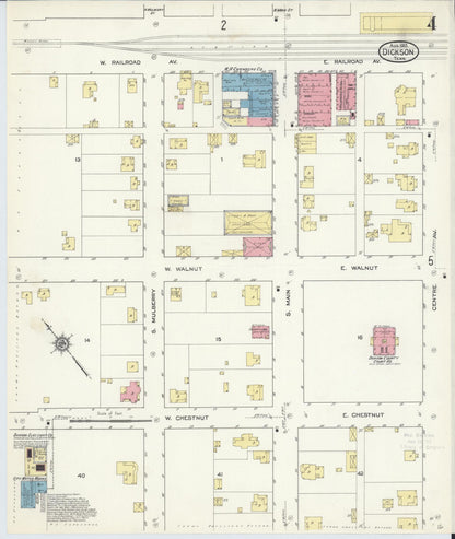 Sanborn Fire Insurance Map from Dickson, Dickson County, Tennessee (1913), Sheet #0004 - Complete Map Set gallery image, historic Sanborn map, vintage wall art, Tennessee Tennessee