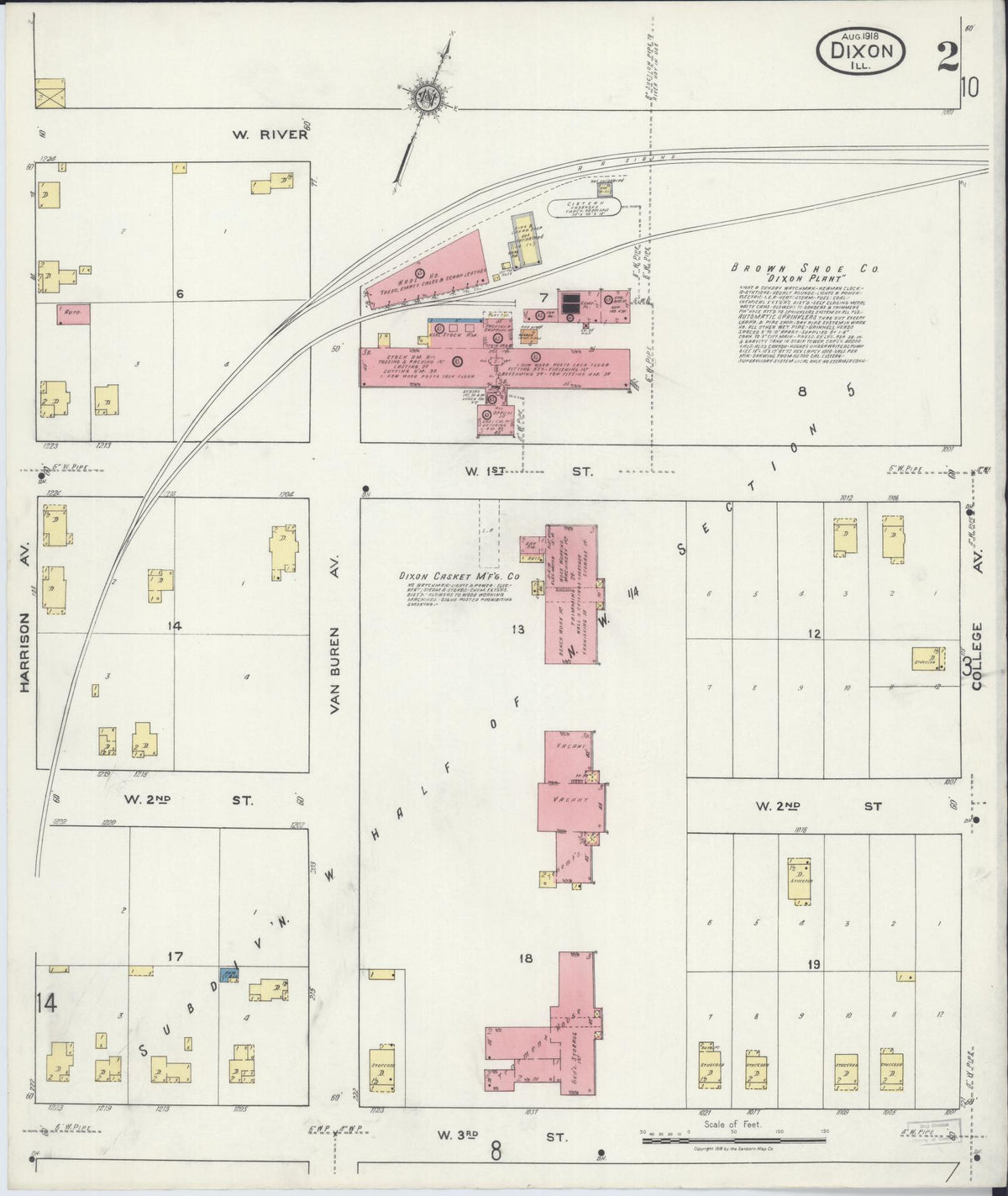Sanborn Fire Insurance Map from Dixon, Lee County, Illinois (1918), Sheet #0002 - Complete Map Set gallery image, historic Sanborn map, vintage wall art, Illinois Illinois